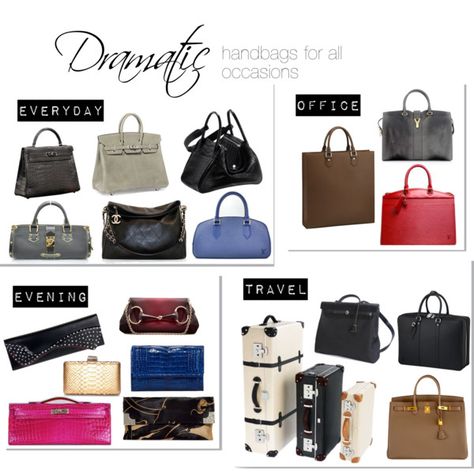 Dramatic handbags for all occasions by theluxejunkie on Polyvore featuring Ð¼Ð¾Ð´Ð°, Yves Saint Laurent, HermÃ¨s, Chanel, Louis Vuitton, Valentino, Nancy Gonzalez, Christian Louboutin, Gucci and Lanvin Dramatic Outfits, Dramatic Clothes, Bohemian Style Interior Design, Kibbe Types, Kibbe Dramatic, Style Analysis, Style Types, Dramatic Classic, Cool Winter