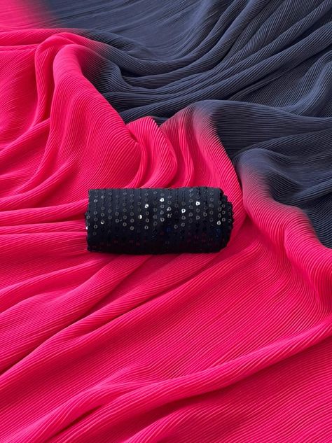 Dark Colour Saree, Crushed Saree, Saree For Party Wear, Pink Sarees, Saree For Party, Blue Blouse Designs, Indian Dresses Online, Blouse Designs High Neck, New Saree Designs