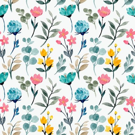 Wild floral watercolor seamless pattern | Premium Vector #Freepik #vector #colorful-leaves #leaf-pattern #colorful-floral #floral-wallpaper Floral Textile, Folk Art Flowers, Watercolor Floral Pattern, Print Design Pattern, Flower Art Images, Abstract Floral Print, Digital Flowers, Seamless Pattern Vector, Flower Illustration