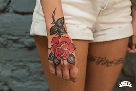 Rose Hand Tattoo, Traditional Rose, Traditional Roses, Best Tattoos For Women, Tattoo Hand, Rose Tattoos, Tattoo Idea, Rose Tattoo, Dreamcatcher Tattoo