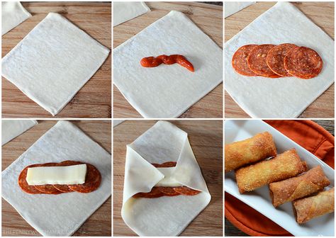 Easy Homemade Pizza Rolls - The PennyWiseMama Pizza Egg Rolls, Egg Roll Wrapper, Homemade Pizza Rolls, Pizza Roll Recipe, Crispy Egg, Pizza Roll, Pizza Art, Pizza Cake, Easy Homemade Pizza