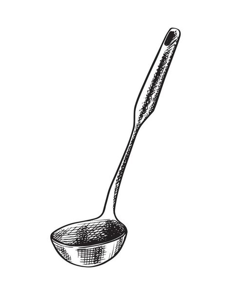 Vector hand drawn icon. Ladle. Isolated on white background. Ladle Drawing, Spoon Drawing, Hand Drawn Icons, Background Background, Background White, Vector Hand, Label Design, White Background, Hand Drawn