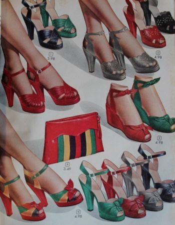 1940s womens shoes,, colorful peep toe heel, 1948 1950s Shoes, 1940s Shoes, Historical Shoes, Mode Retro, Fashion 1940s, Shoes Ads, Lauren Bacall, Humphrey Bogart, 40s Fashion