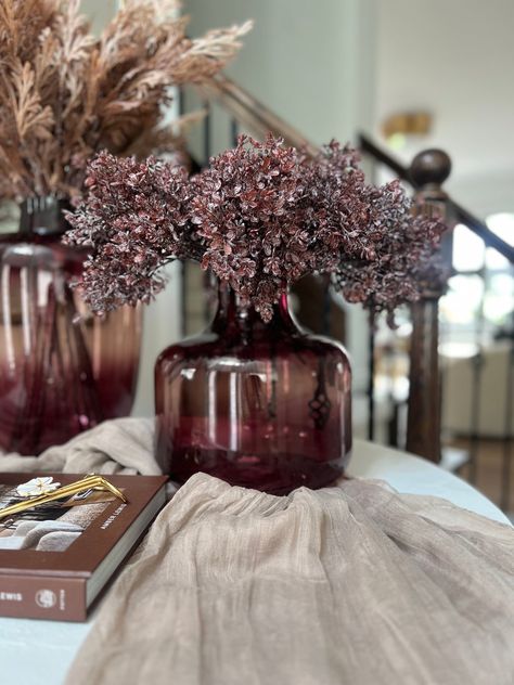 Burgundy Glass Vase Small – Oh La La Decor Burgundy Fall Decor Living Room, Burgundy Bathroom Decor, Burgundy Fall Decor, Burgundy Christmas Decor, Burgundy Bathroom, Burgundy Room, Beige Living Room Decor, Burgundy Decor, Burgundy Christmas