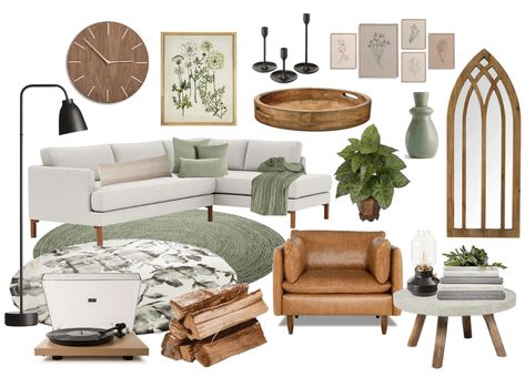 Earth Tones Palette Living Room, Sage Black Beige Living Room, Green Neutral Living Room Ideas, Sage Green And Leather Living Room, Black Beige Olive Living Room, Beige Green Black Living Room, Grey Green Tan Living Room, Green Modern Farmhouse Living Room, Living Room Inspo Earth Tones