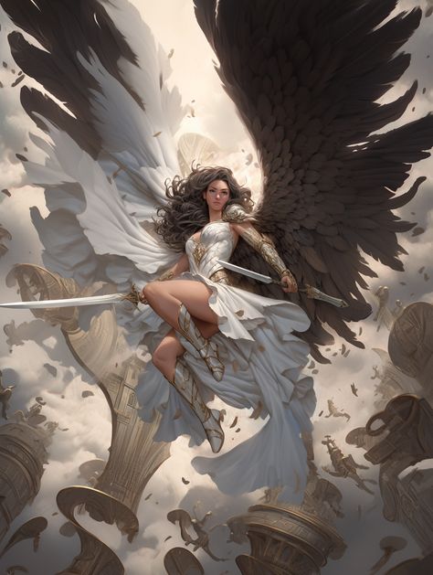 Winged Warrior Woman, Female Angel Art, Angel Character Art, Female Aasimar, Angel Fantasy Art, Women With Wings, Female Angels, Angel Fanart, Angel Female