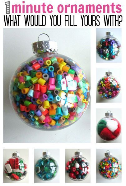 1 minute ornament craft for kids - what would you fill your glass ball ornaments with? Great chirtmas decor. Clear Plastic Ornaments, Diy Christmas Tree Ornaments, Preschool Christmas, Ornament Ideas, Noel Christmas, Diy Christmas Tree, Ornament Crafts, Christmas Crafts For Kids, Christmas Activities