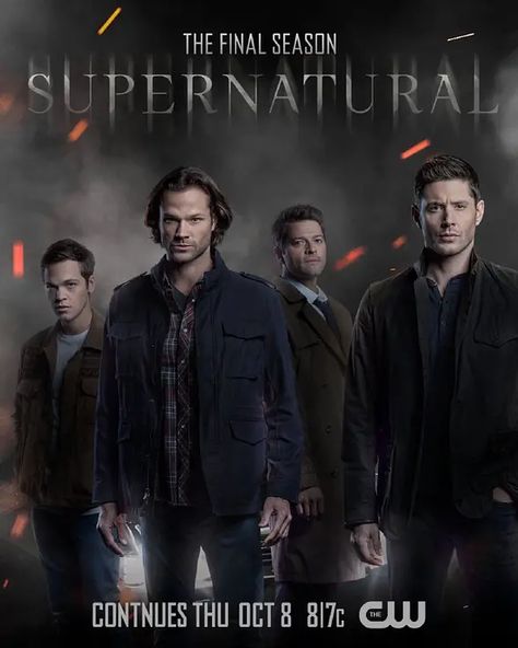 New key art for Supernatural Season 15 (Image: The CW) Stanley Tucci Movies, Sam E Dean Winchester, Supernatural Poster, Supernatural Cw, Alexander Calvert, Supernatural Episodes, Seasons Posters, Supernatural Wallpaper, Supernatural Jensen