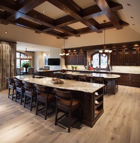 Dark cabinets white countertop Light Wood Floors Dark Cabinets, Dark Cabinets With Light Countertops, Dark Brown Cabinets, Raised Panel Cabinets, Brown Kitchen Cabinets, Grey Wood Floors, Nice Kitchen, Lovely Kitchen, Hardwood Floors Dark