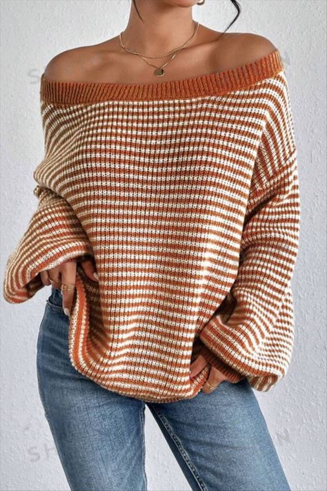 SHEIN LUNE Women's Fall Contrast … curated on LTK Oversized Knitted Sweater, Casual Sweaters Women, Chic Tank Tops, Long Sleeve Sweaters, Oversized Sweater Women, Crochet Sweaters, Loose Pullover, Oversized Knitted Sweaters, Drop Shoulder Sweaters