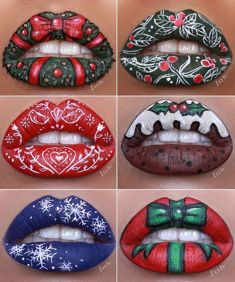 Alexis Telemundo (@lxstv) on Instagram: “🎄Christmas Lips 2017🎄 December was all about Christmas lip art for me, and I was really happy with…” Christmas Lips, Beauty Self Care, Funny Lips, Christmas Kisses, Lip Looks, Shimmer Lipstick, Christmas Eye Makeup, Winter Lips, Lip Art Makeup