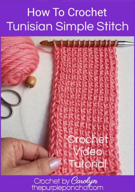 How To Crochet Tunisian Simple Stitch on The Purple Poncho, Crochet by Carolyn #tunisiancrochet #tunisiansimplestitch #thepurpleponcho #crochetvideotutorial #youtube Tunisian Simple Stitch, Awesome Crochet, Crochet Tunisian, Crochet Headbands, Tunisian Crochet Hook, Simple Stitch, Tunisian Crochet Patterns, Poncho Crochet, Tunisian Crochet Stitches