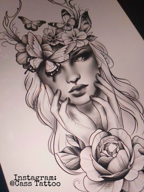 Nature Goddess Tattoo Design for Women | Goddess tattoo, Badass tattoos, Girly tattoos Butterfly Goddess Tattoo, Nature Lady Tattoo, Woman Butterfly Face Tattoo, Womans Face Tattoo Design, Tattoo Sleeve Designs Women, Woman’s Tattoos, Nature Goddess Tattoo, Butterfly Lady Tattoo, Butterfly Woman Tattoo