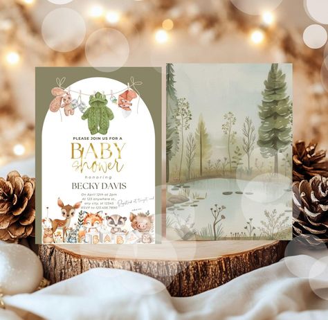 Woodland Invitation, Bear Template, Animal Baby Shower Invitations, Animals Baby Shower, Animal Baby Shower, Baby Shower Invite, Neutral Design, Woodland Animals, Baby Shower Parties