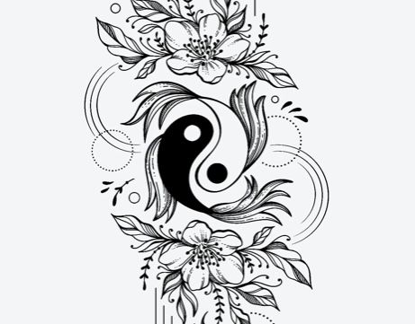 Floral Yin Yang, Yin Yang Spine Tattoo, Ying Yang Sign, Name Flower Tattoo, Ying Yang Tattoo, Character Tattoos, Tattoo Thoughts, Yang Tattoo, Nightmare Before Christmas Tattoo