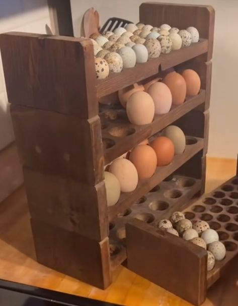 Quail Egg Holder Diy, Egg Rack Diy, Diy Egg Holder Wood, Egg Holder Ideas, Egg Storage Ideas, Quail Egg Holder, Egg Holder Wood, Fresh Egg Holder, Egg Holder Diy