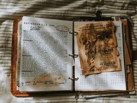 Supernatural Hunter Aesthetic Outfit, Supernatural Journal, Winchester Journal, Supernatural Crafts, Supernatural Inspired Outfits, Cryptidcore Aesthetic, Supernatural Movie, John Winchester Journal, Hunter Journal