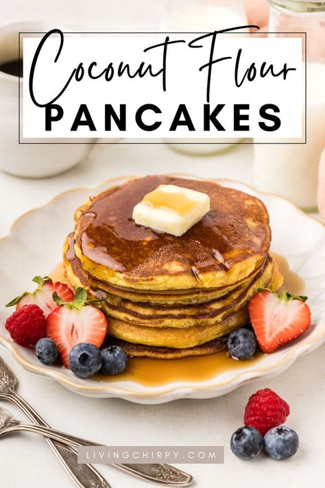 Coconut Flour Pancakes Coconut Flour Pancakes Recipe, Coconut Flour Muffins, Easy Breakfast Casserole Recipes, Coconut Flour Pancakes, Baking With Coconut Flour, Coconut Pancakes, Coconut Flour Recipes, Flour Pancakes, Pancakes From Scratch