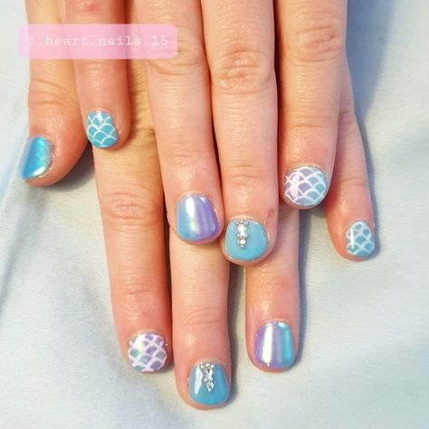 Kids Mermaid Nails, Short Mermaid Nails, Nail Ideas Mermaid, Mermaid Theme Nails, Kids Manicure Ideas, Summer Nails 2024 For Kids, Mermaid Manicure, Gel Nail Mermaid Design, Mermaid Inspired Nails