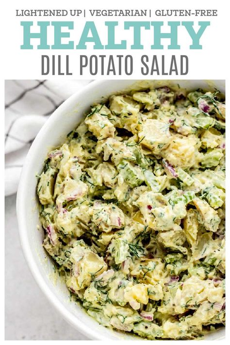 Dill Potato Salad Recipe, Dill Potato Salad, Dill Potato, Potato Salad Dill, Dill Potatoes, Greek Yogurt Dressing, Creamy Potato Salad, Healthy Living Recipes, Greek Yogurt Recipes