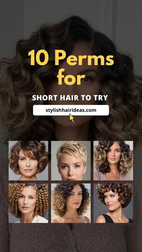 Explore the lively charm of a dynamic, multi-textured perm, perfect for those seeking a hairstyle that combines various curl sizes and patterns for a trendy, vibrant finish. Discover more enchanting short hair perms to try this year by clicking here. Curly Hair Perm Types, Perm Sizes Curls, Perms For Short Hair Before And After, Pin Curl Perm, Short Hair Perm Women, Short Hair Perms, Perm Hairstyles For Women, Perms For Short Hair Loose, Brown Hair Perm