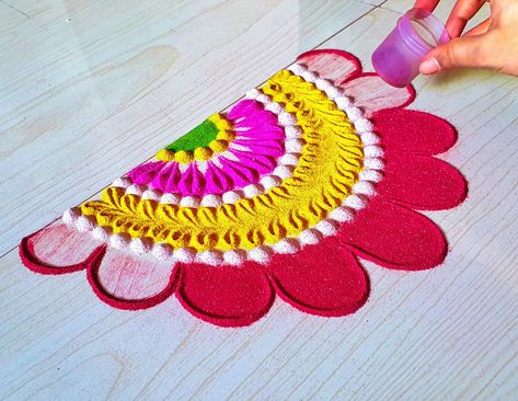 Rangoli Designs In Semi Circle, Diwali Rangoli Half Circle, Half Circle Rangoli Designs Small, Rangoli Half Circle, Semicircle Rangoli Designs, Half Rangoli Designs, Semi Circle Rangoli Designs, Half Circle Rangoli Designs, Door Rangoli Designs