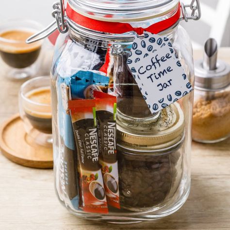 Thanks for signing up! - Miss Wish Coffee Bar In A Jar Gift, Mini Nutella Gift Ideas, Coffee Can Diy Projects, Coffee Jar Crafts, Coffee Can Crafts, Gift Jars, Coffee Kit, Hamper Ideas, Coffee Jar