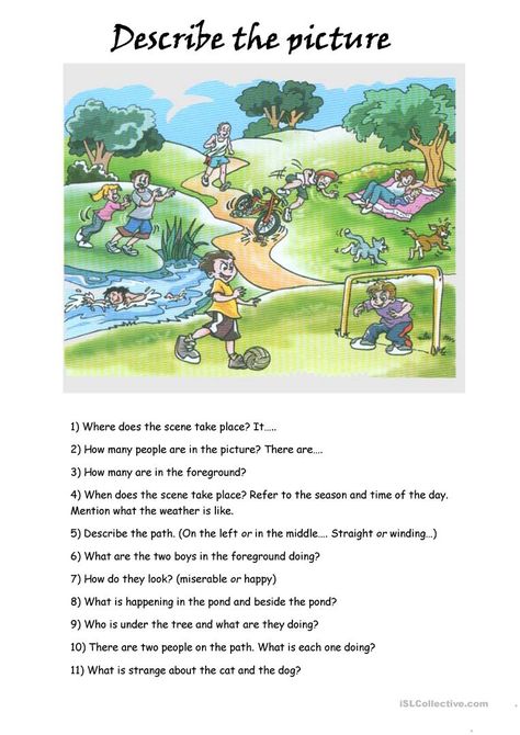 Describing a Picture worksheet - Free ESL printable worksheets made by teachers Picture Description Worksheets, Describe The Picture, Worksheets Grade 2, Picture Comprehension, English Teaching Materials, Picture Composition, Learning English For Kids, English Grammar Worksheets, English Worksheets For Kids