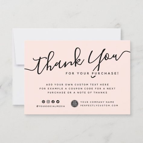 Light blush pink custom logo thank you note | Zazzle.com Business Thank You Notes, Pink Business, Light Blush Pink, Small Business Cards, Packaging Ideas Business, Thank You Card Design, Custom Thank You Cards, Business Thank You Cards, Thank You Note Cards