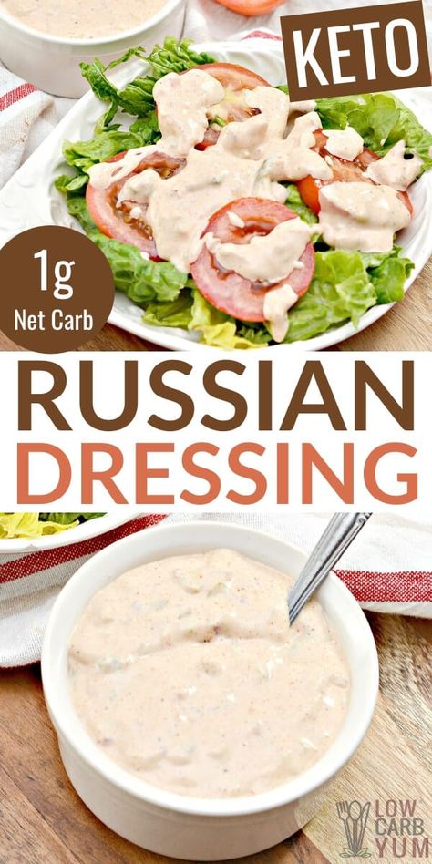 Keto Russian Dressing Recipe for Salads and More | Low Carb Yum Keto Salad Dressings Recipes, Keto Dressing Recipes, Keto French Dressing Recipe, Low Carb Salad Dressing Recipes, Keto Creamy Salad Dressing, Homemade Keto Salad Dressing, Low Carb Dressings For Salads, Keto Russian Dressing Recipe, Keto Russian Dressing