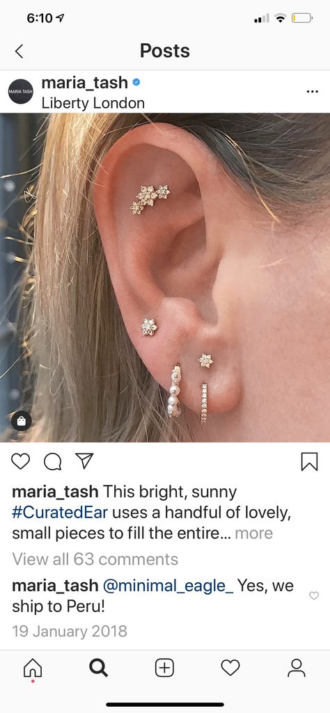 Curated Ear Piercing, Flower Piercing, Curated Ear, Maria Tash, Ear Piercing, Key Design, Diamond Flower, Flower Fashion, Ear Piercings