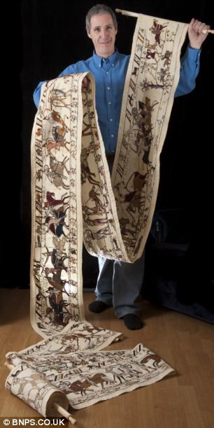 History fanatic spends 18 YEARS hand stitching his own version of the Bayeux Tapestry which is 40ft long | Daily Mail Online Bayeaux Tapestry, Battle Abbey, Sewing Hand, Medieval Embroidery, Chatham Kent, Romanesque Art, Bayeux Tapestry, Medieval Tapestry, Gopro Photography