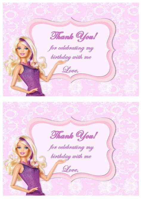 Barbie Thank You Card, Free Barbie, Barbie Birthday Party, Free Thank You Cards, Barbie Theme, Barbie Birthday, Cards Birthday, Thank You Card Template, Birthday Printables