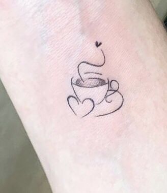 Coffee Lover Tattoo Ideas, Coffee Lover Tattoo, Cup Of Tea Tattoo, Unforgettable Tattoo, Yarn Tattoo, Coffee Cup Tattoo, Tattoo Cafe, Tea Tattoo, Teacup Tattoo