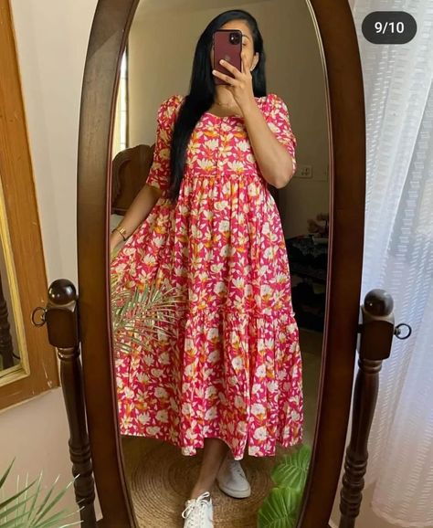 !! Beautiful ikkat print Cotton Full Flair Middy Gown!! Length -47 Fabric - Pure Cotton Print- Flower (Procin) Sizes - M L XL XXL 3XL Colors - 1colour Price - 875 ₹+Ship Extra Full stock available Order now this Beautiful Dress💓 . . #kurtiset #kurtilover #kurti #kurtis #cottonkurti #printedkurti #womenfashion #weddingkurtis #partykurti #reyonkurti #sawankurtis #festivalkurti #trendingkurti Flower Print Kurtis Design, Ikkat Print, Kurtis Design, Fancy Buttons, Cotton Flower, Pastel Hues, Co Ord Set, Hand Work, Whatsapp Group