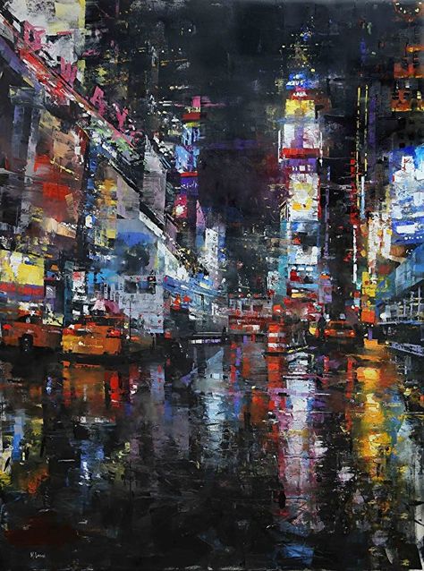 Times Square Rain by Mark Lague Oil ~ 48 x 36 Times Square Rain, Mark Lague, Art Identity, Square Painting, City Painting, Cityscape Art, Leg Tattoo, City Scene, New York Art