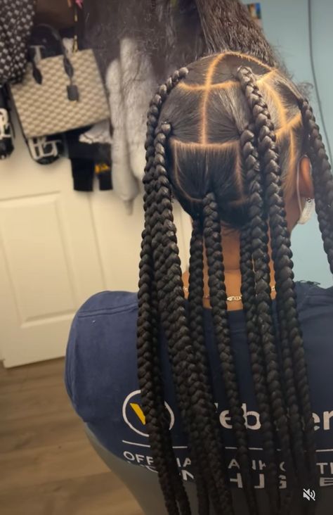 Jumbo Knotless Braids Styles, Jobo Knotless, Huge Knotless Box Braids, Braids For Black Women Big Parts, Jumbo Knot Less Box Braids, Jumbo Knowles Braids, 6 Big Box Braids, 4 Parts 8 Braids, Jump Knotless Braids