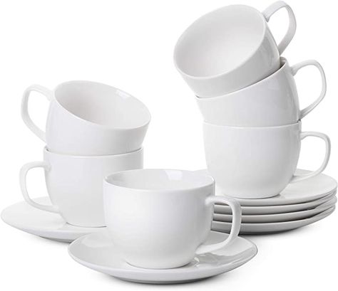 Amazon.com: BTaT- Tea Cups and Saucers, Set of 6 (8 oz), Cappuccino Cups, Coffee Cups, White Tea Cup Set, British Coffee Cups, Porcelain Tea Set, Latte Cups, Espresso Mug, White Cups : Home & Kitchen White Tea Cup, White Tea Cups, British Tea, Tea Cups And Saucers, Porcelain Tea Set, Cappuccino Cups, White Cups, Porcelain Cup, Cups And Saucers