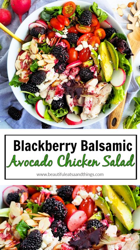 Blackberry Balsamic Avocado Chicken Salad - Beautiful Eats & Things Blackberry Dressing Recipe, Blackberry Balsamic, Avocado Chicken Salad Recipe, Pear Salad Recipes, Keto Salads, Feta Chicken, Avocado Chicken, Pear Salad, Best Salad Recipes