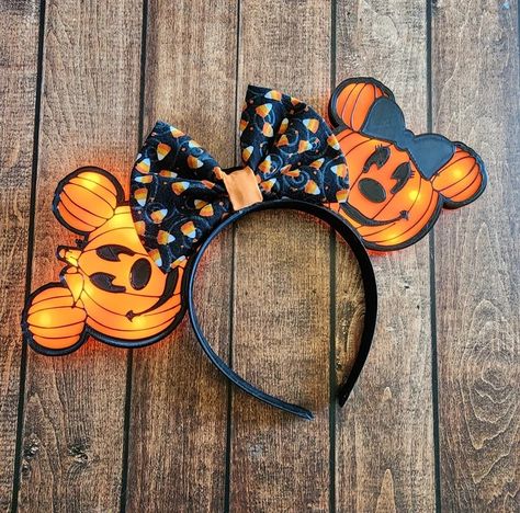 Light up Pumpkin Mouse Ears Illuminated Halloween Headband - Etsy Minnie Mouse Headband Fall, Diy Mickey Ears Halloween, Mickey Ears Diy, Ghost Headband, Halloween Mickey Ears, Pumpkin Headband, Pumpkin Mouse, Disneybound Ideas, Up Pumpkin