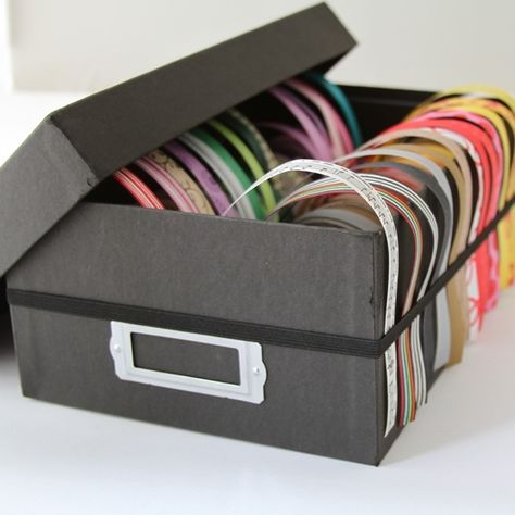 97 Ways To Store Your Ribbon // Live Simply by Annie Organize Ribbon, Shoe Box Diy, Ribbon Organization, Ribbon Storage, Scrapbook Organization, Dream Craft Room, Úložný Box, Scrapbook Room, Office Crafts