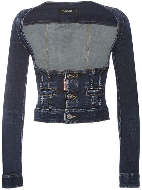 Find Dsquared2 Denim Cropped Corset Jacket on Editorialist. Front button closure. Button cuffs. Two front pockets. Model is wearing a size38 Cute Y2k Outfits, Corset Jacket, Cropped Corset, Dark Denim Jacket, Concept Clothing, Chic Leather, Shearling Jacket, Cropped Denim, Dark Denim