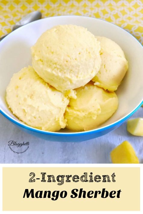 Easy 2 Ingredient Mango Sherbet makes for a simple, creamy, and sweet frozen treat. Enjoy a bowl of this sherbet to beat the summer heat. #mango #sherbet #icecream #2ingredient #stonefruit #easy #yum Cherry Pie Crumble, Fall Lunch, Coconut Snacks, Sherbet Ice Cream, Sherbet Recipes, Pie Crumble, Mint Ice Cream, Grilled Peaches, Summer Dessert Recipes