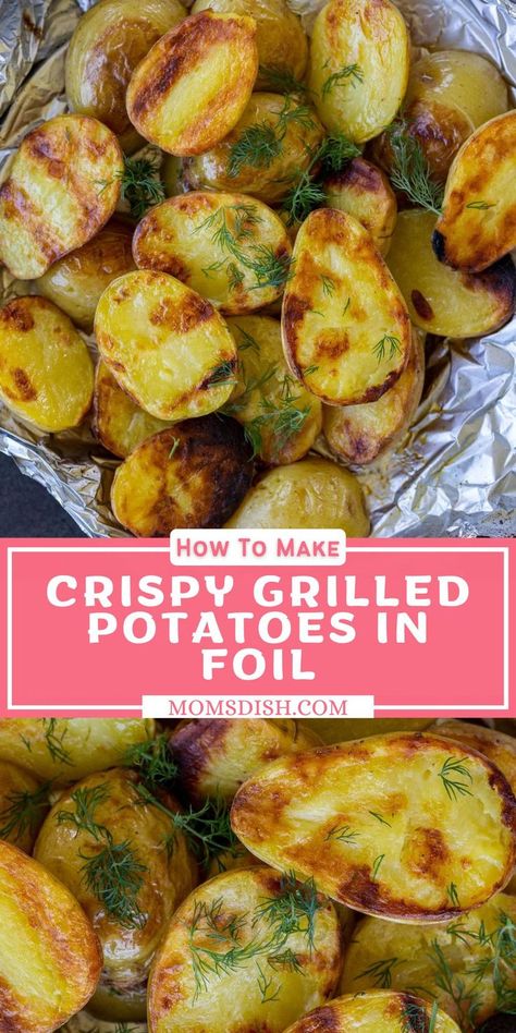 Roasted Potatoes On Grill, Grilled Potato Packets, Grilled Potatoes In Foil, Grilled Potato Recipes, Foil Potatoes On Grill, Foil Potatoes, Grilled Foil Packets, Potato Side Dishes Easy, Outdoor Bbq Party