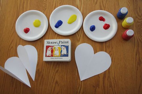 Mouse Paint Craft Preschool, Mouse Paint Craft, Mouse Paint Activities Preschool, Mouse Paint Activities, Folded Heart, Craft For Preschoolers, Mouse Paint, Heart Craft, Secondary Colors