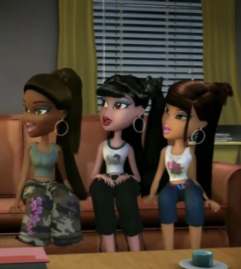 Bratz Animation, Sasha And Yasmin Bratz, Black Trio Pfp, Bratz Trio, Trio Group Pfp, Famous Trios Characters, Trio Disney Characters, Barbie Trio, Cartoon Trios