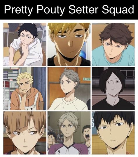 Haikyuu Setters Fanart, Pretty Setters Squad, Fukorudani Team Haikyuu, Haikyuu Setters Squad, Haikyuu Setters, Pretty Setter Squad, Pretty Setters, Haikyuu Memes, Haikyuu Meme