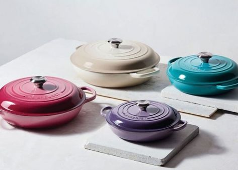 Le Creuset Sizing Guide: Everything You Need to Know Utensils Photography, Cooking Gadgets Appliances, Le Creuset Braiser, Tableware Photography, Le Crueset, Le Creuset Colors, Le Creuset Dutch Oven, Le Creuset Cookware, Weight Charts