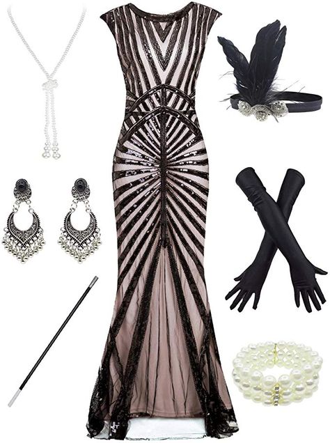 Amazon.com: Women 1920S Gatsby Sequin Mermaid Formal Evening Dress with 20s Accessories Costume (XL, Black Pink): Clothing 20s Accessories, Gatsby Party Outfit, Gloves Elegant, Women 1920s, 1920 Dress, 20s Dresses, Satin Gloves, Elbow Gloves, Evening Accessories