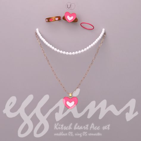 [TS4 cc] Kitsch heart Acc set (2024.05 Remaster ver) | EggU Sims 4 Y2k Necklace, Sims 4 Cc Accessories Patreon, Sims 4 Necklace, Sims 4 Y2k, Sims 4 Cc Accessories, Texture Reference, Royal Accessories, Y2k Necklace, Peridot Earrings